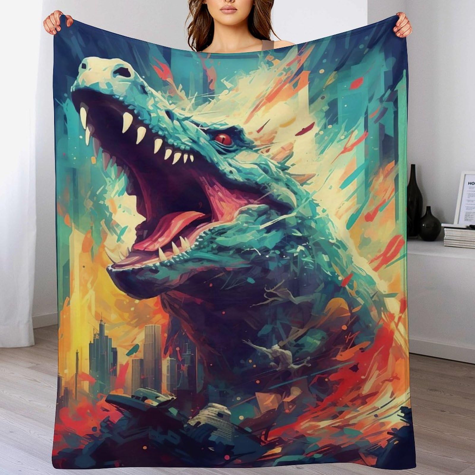 Manta cálida de franela de dinosaurios con acabado ultrasuave para confort de invierno