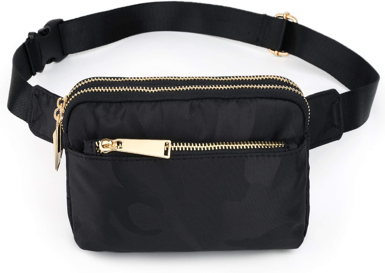 Bumbags for Ladies Sports Travel Fanny Pack Women Men Fashion Waist Packs Mother Mum Fits Mobile Phone Golden Zippers Waterproof Nylon by UTO Camo Black - Image 5