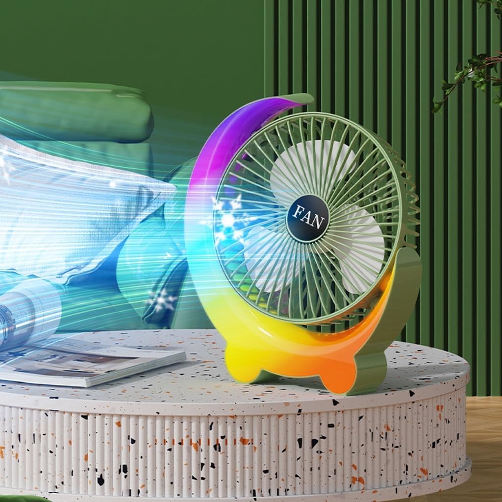 Desk Fan Quiet Portable Tabletop Adjustable 3 Speed Fan with LED Light for Home