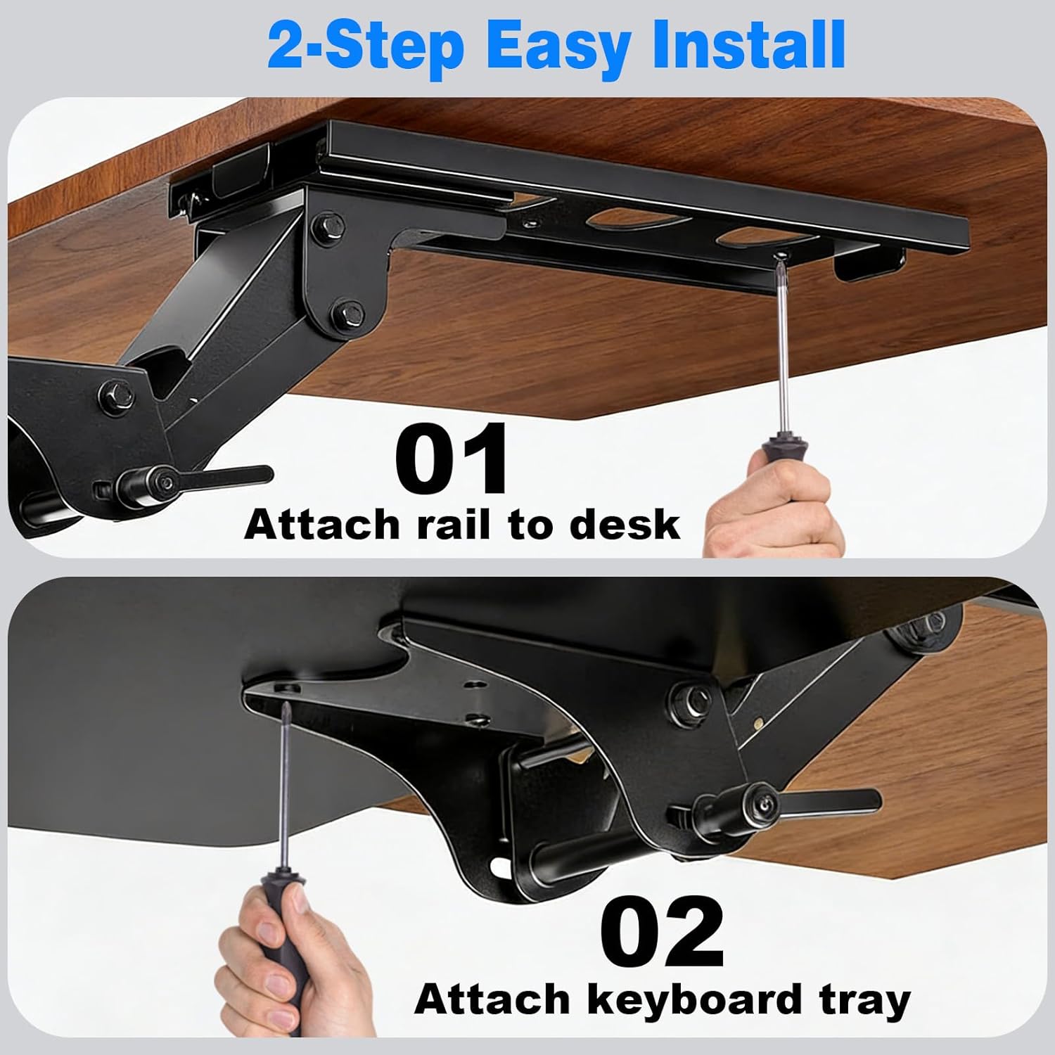 Keyboard Tray Under Desk, Adjustable Ergonomic Keyboard & Mouse Tray, Adjustable for Height and Tilt,Computer Keyboard & Mouse Platform Tray,25"W x 9.8"D Surface