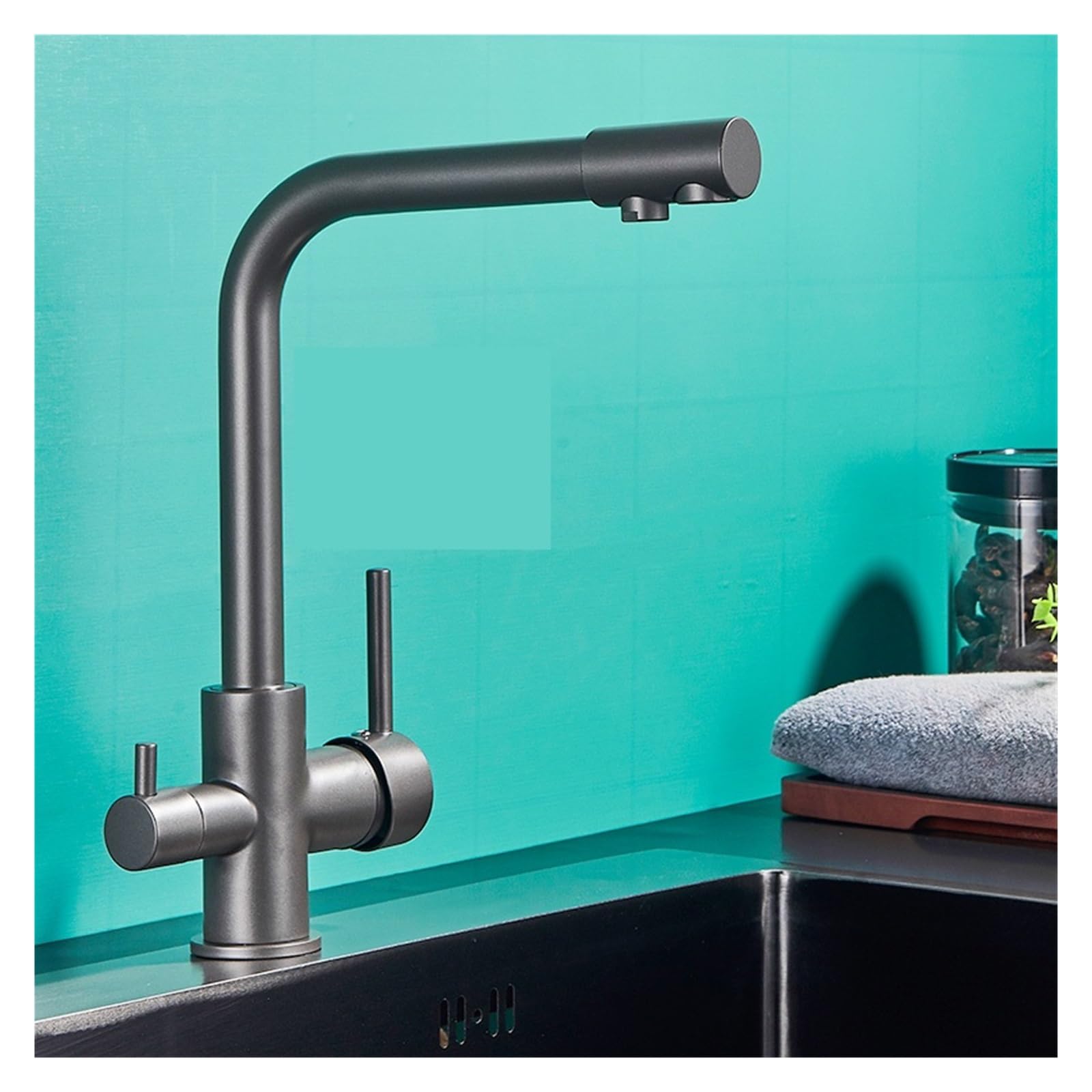 BHFPFZA Slish Black & Grey Kitchen Faucet with Water Filter - Hot & Cold Mixer Tap for Drinking Water Perfect Sink Tap for Modern Kitchens