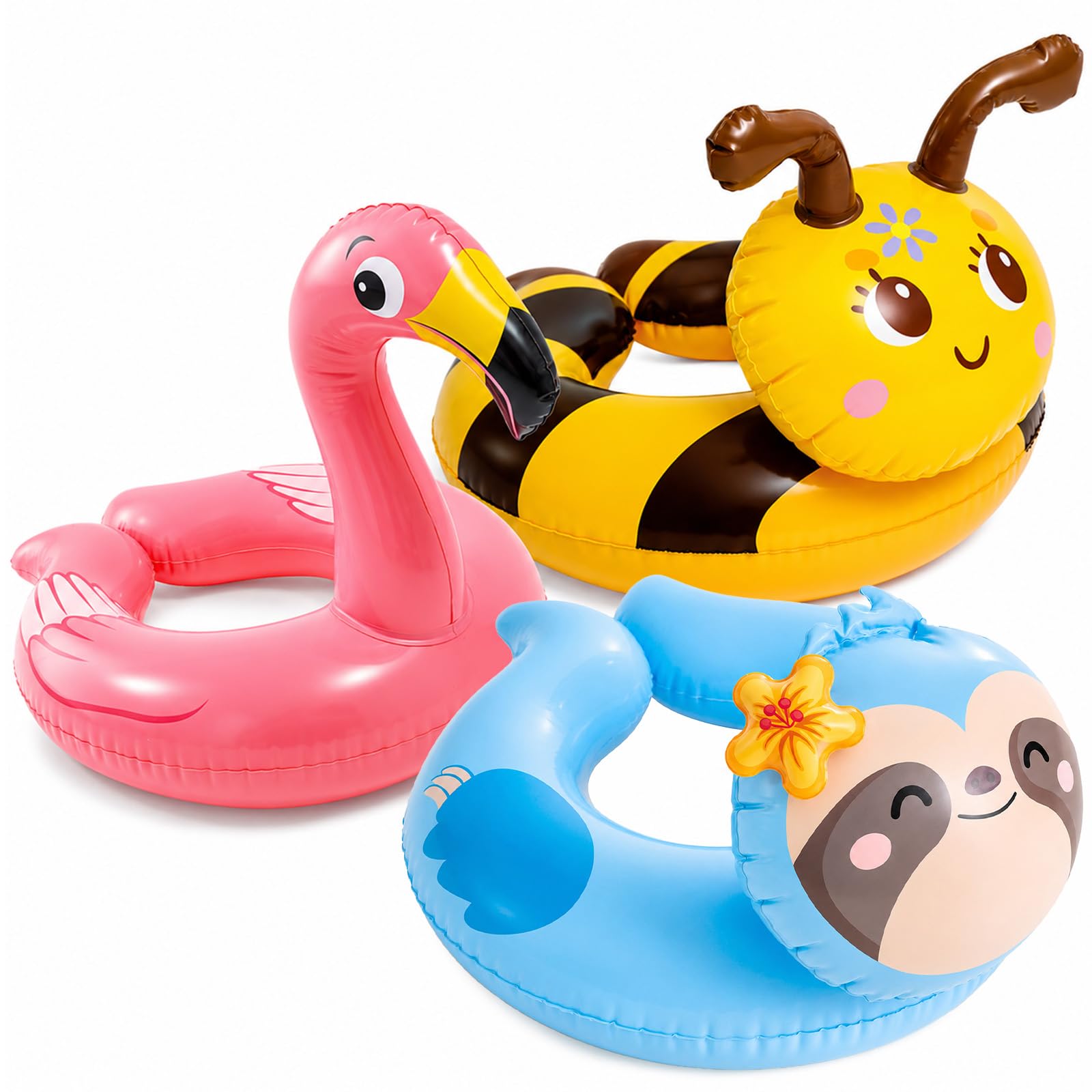 HOMAVEL Inflatable Swim Ring Summer Pool Floats – 55cm/58cm/76cm/91cm Swim Tube for Beach, Summer Water Party, Adult Swim Ring for Family Swimming Pool Fun (Random Raccoon/Flamingo/Bee-55cm)