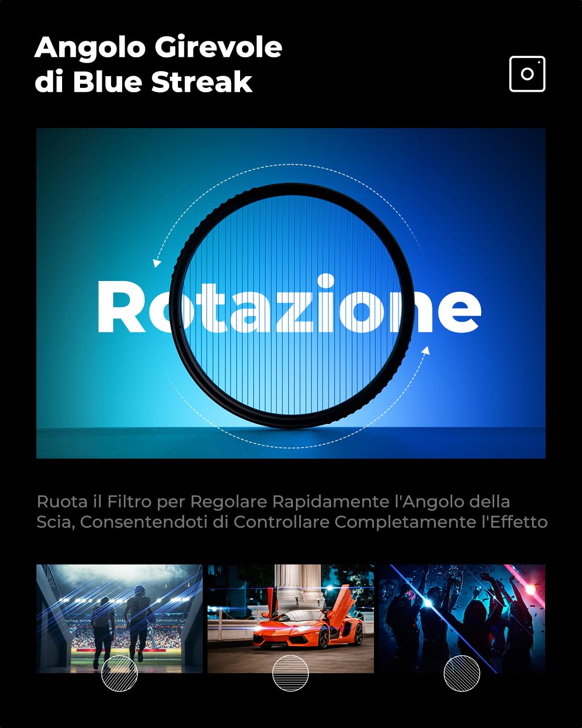 K&F CONCEPT Nano-Klear Filtro Effetto Strisce Blu, Blue Streak Filtro Anamorfico in Vetro Ottico con Nano Rivestimento con 3pcs Panno di Pulizia