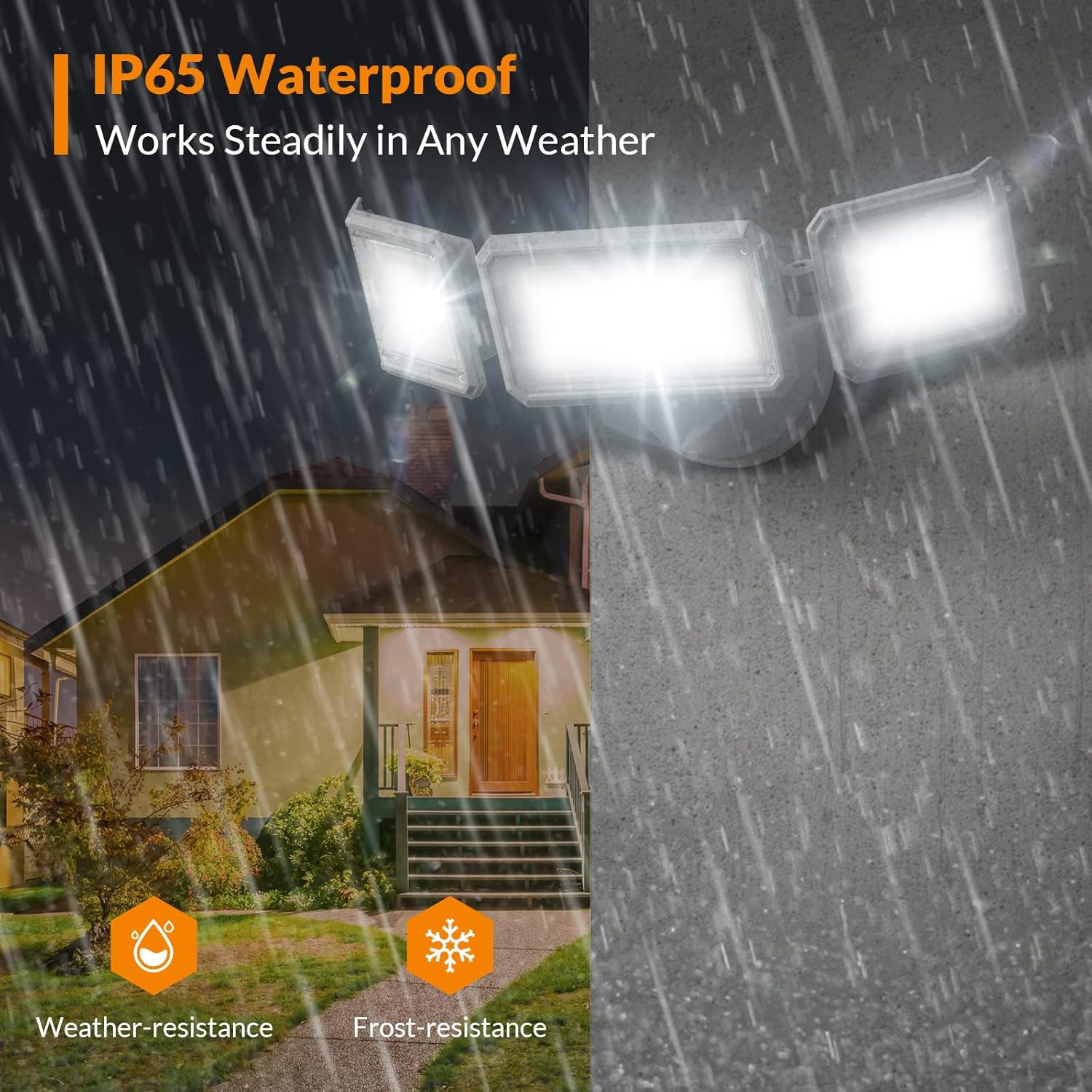 LEPOWER 42W Flood Lights Outdoor - 4200LM Bright LED Security Lights Outdoor with 3 Heads, Switch Controlled Exterior Flood Light & 220° Wide Angle, IP65 Waterproof for Garage, Yard, Porch (White)