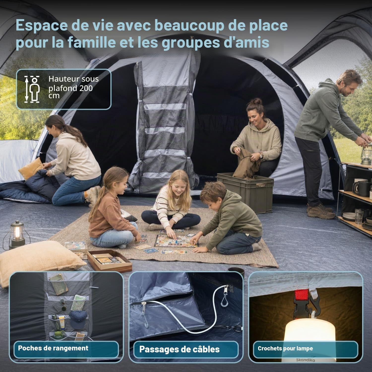 Skandika Tente Tunnel Falkenberg 6 Protect pour 6 Personnes | Grande Tente de Camping familiale, Sol Cousu, Hauteur 2 m, étanche, Colonne d'eau 4.000 mm, Cabine de Couchage Divisible