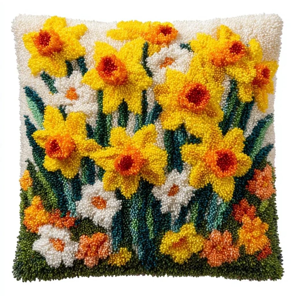 WallustrioaW Latch Hook Kit Cushion Latch Hook Kit Daffodils DIY Pillow Materials Package 43Cmx43Cm DIY Hooks Knitted Embroidered Carpet Pillow Embroidery