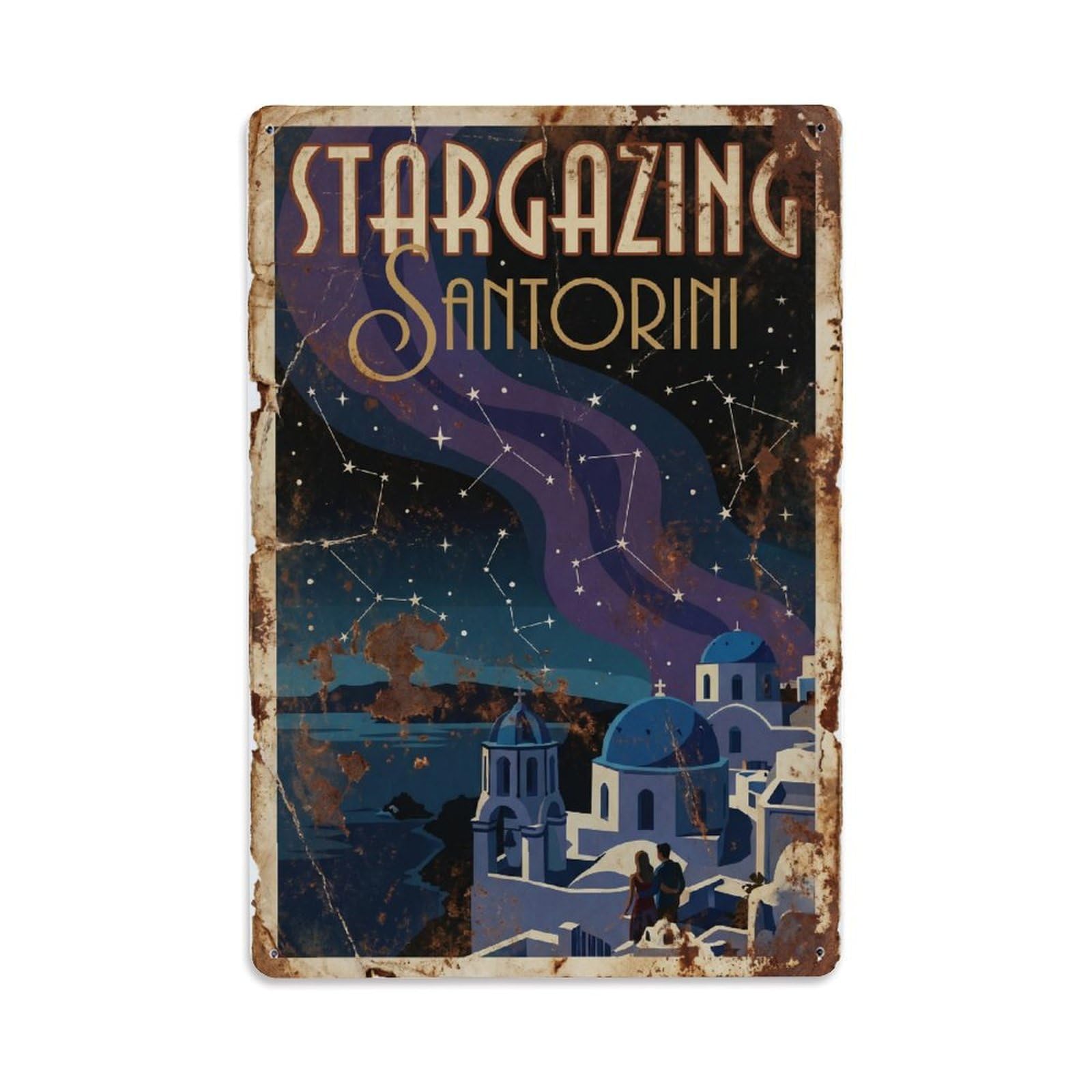 Este 8X12inch Style Vintage Travel Santorini Stargazing Night Metal Tin Sign