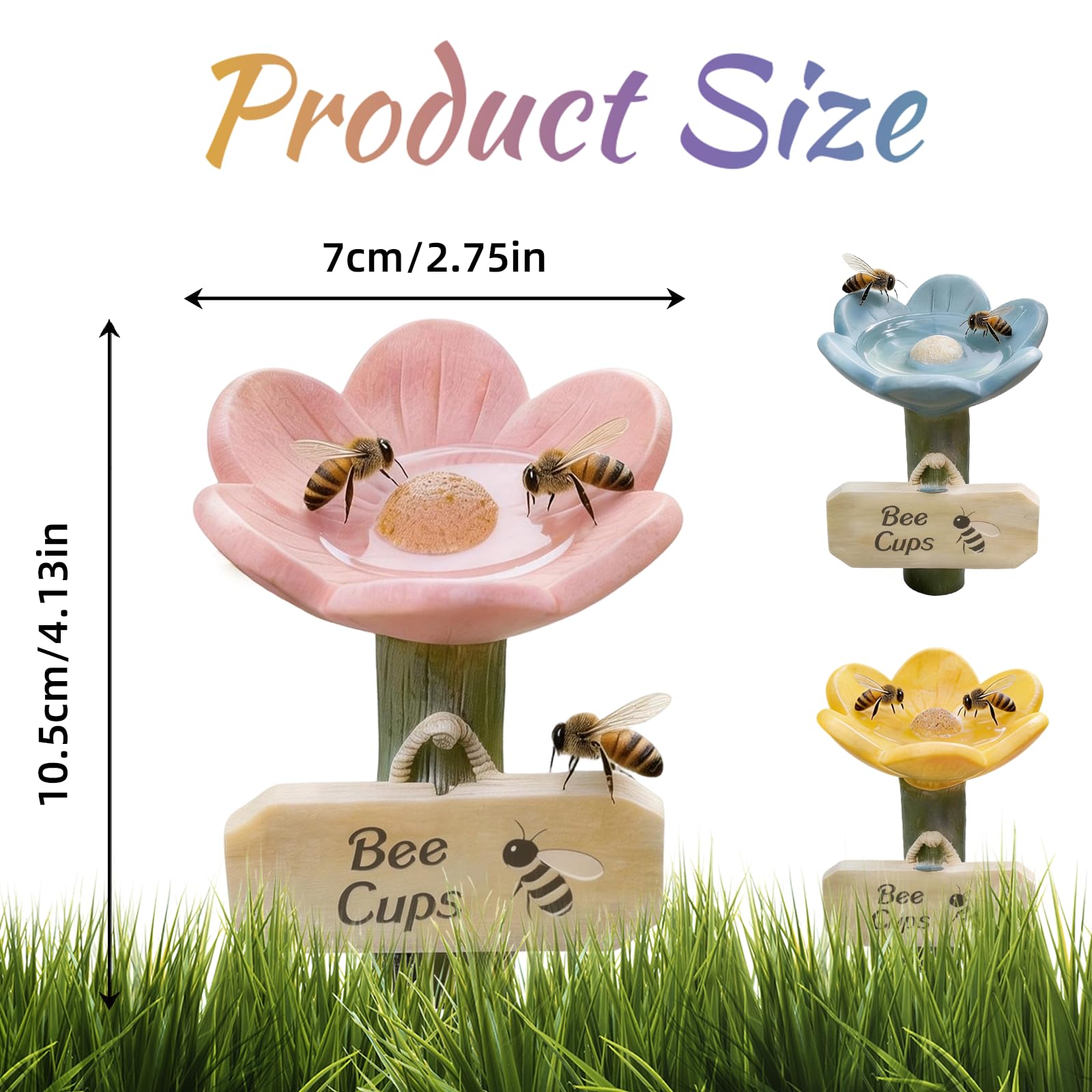 3Pcs Cups for Bees, 2026 New Flower Shaped Bee Watering Station for Thirsty Pollinator Garden, Outdoor Butterfly Drinking Feeder, Eco-Friendly Water Bowl for Yard, Lawn, Patio Decor (3Pcs(Mix Color)) — view 6