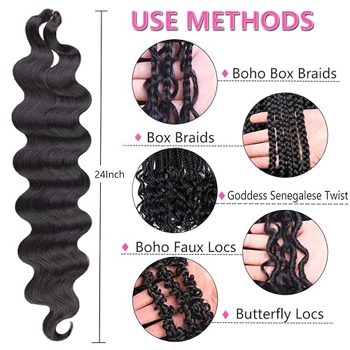 Miniatura 4 de COOKOO 3 paquetes de cabello sintético ondulado de 24 pulgadas, preemplumado, rizado francés, ondulado, de textura ondulada, para trenzas de caja de