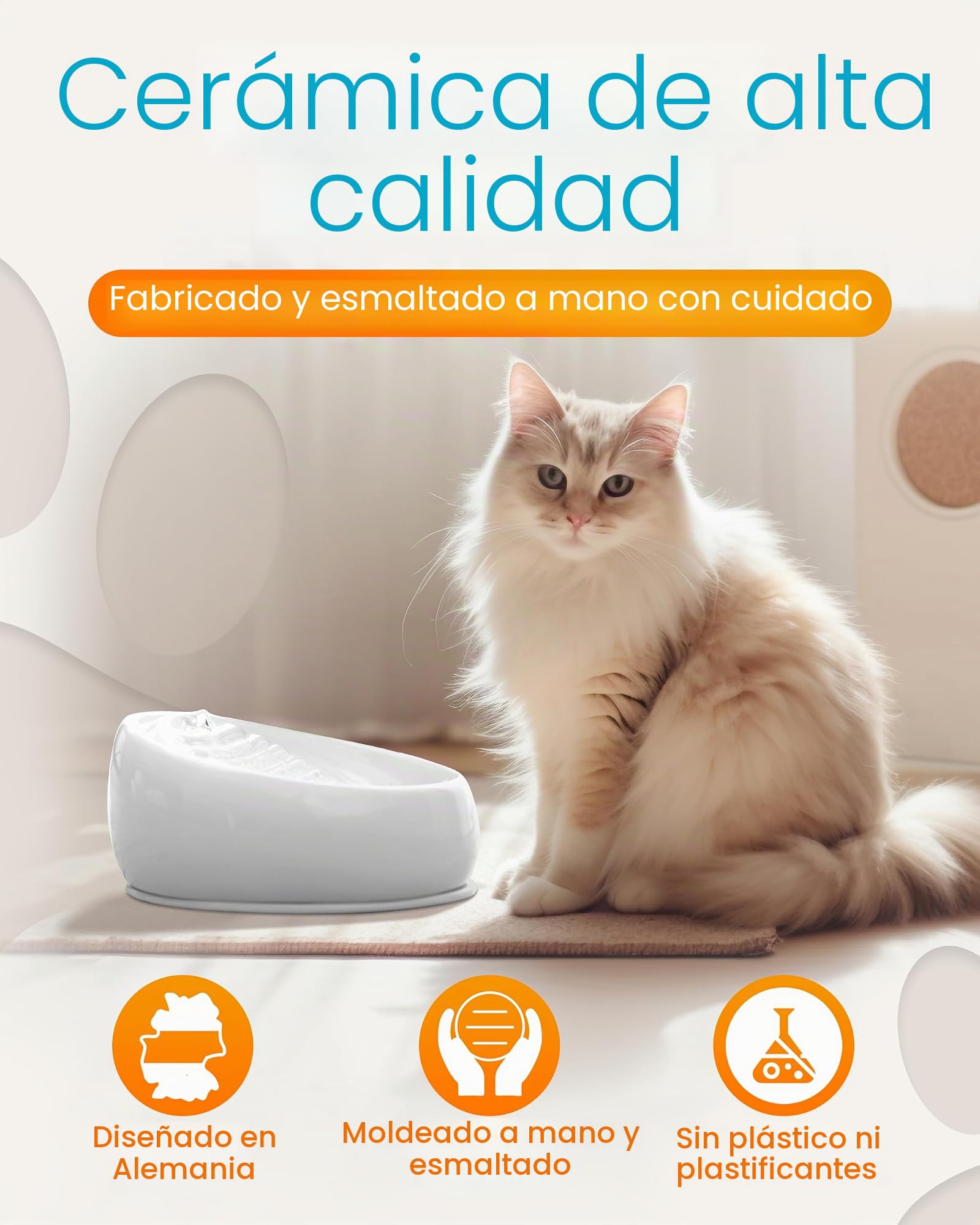Lucky-Kitty Fuente de cerámica para Coche, Color Blanco