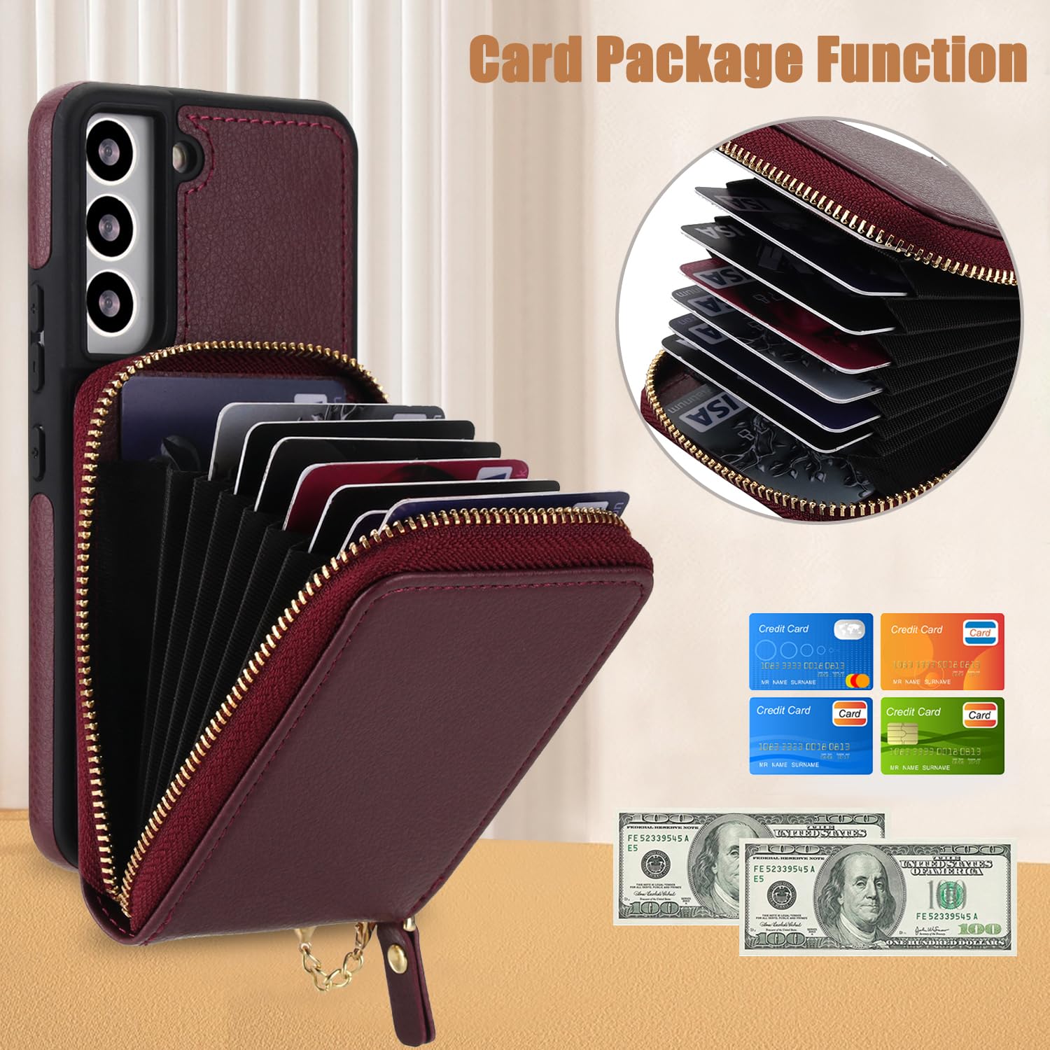 Asuwish Custodia per telefono per Samsung Galaxy S22 5G 2 in 1 Custodia magnetica a portafoglio con protezione per lo schermo Tracolla Tracolla Blocco RFID Porta carte di credito S 22 22S 4G G5 6.1