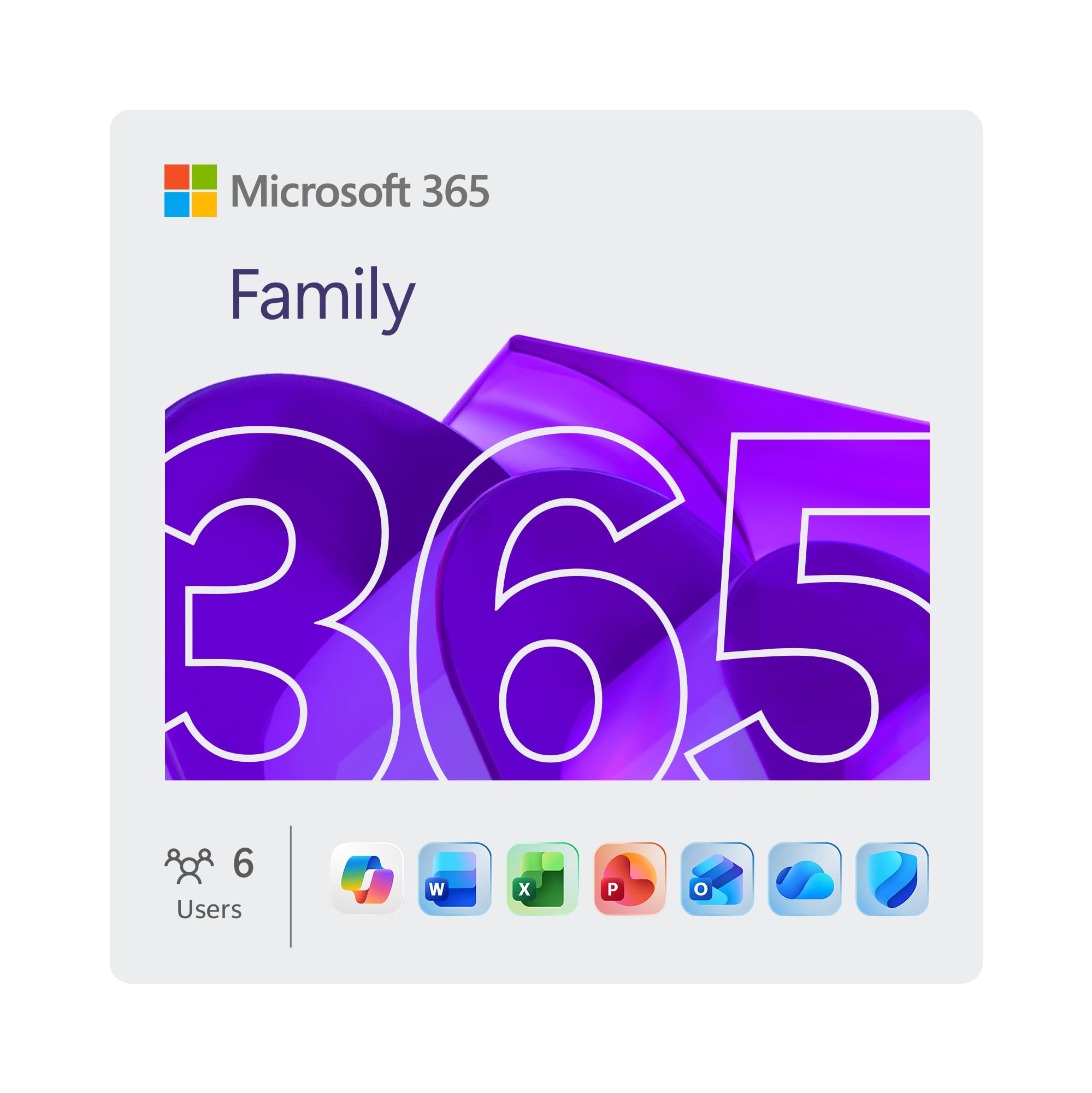 Microsoft 365 Family | 12 Months | 6 People | Up to 6TB Storage | AI Office Apps | Annual auto-renewing Amazon subscription