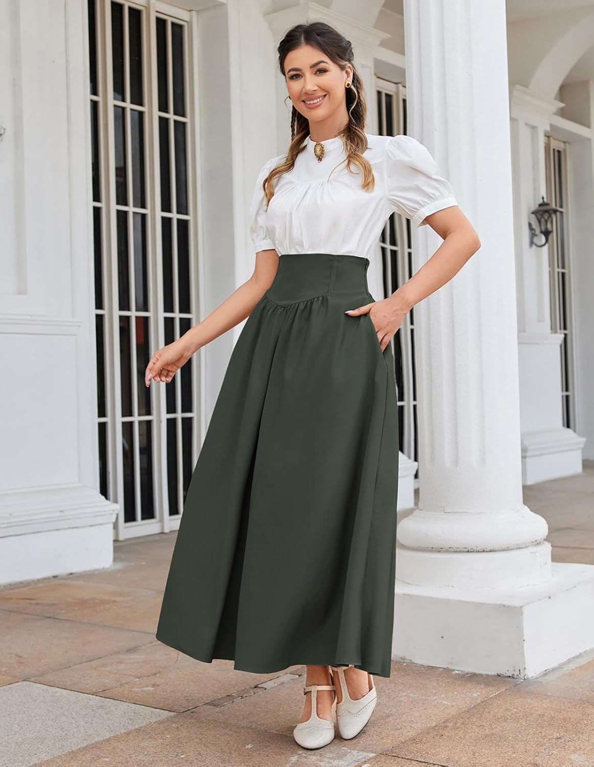 Scarlet Darkness Women Renaissance Maxi Skirt Flowy Long Skirts Victorian High Waisted Skirt - Image 3