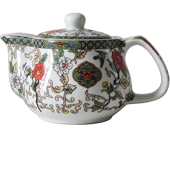 Small Porcelain Teapot 270ml Teapot with Stainless Steel Filter Colorful Chinese Flower Birds Flowers and Birds