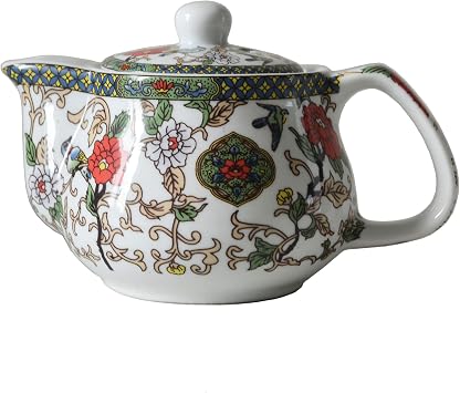 Small Porcelain Teapot, 9oz Tea Pot with Stainless Steel Filter Colorful Chinese Flower Birds Flowers and birds
