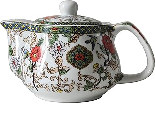 Small Porcelain Teapot, 9oz Tea Pot with Stainless Steel Filter Colorful Chinese Flower Birds (Flowers and birds)