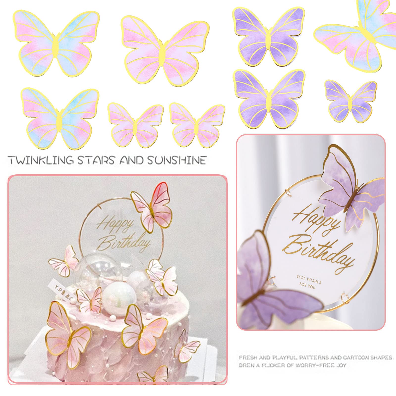 Set di decorazioni per torte con una farfalla 1 grande topper per