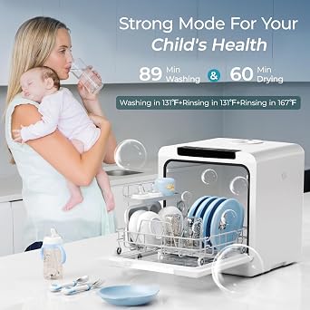 EUHOMY 6 Programs Countertop Dishwasher, Portable Dishwasher with 5L Built-in Water Tank & Inlet Hose, Mini Dishwasher for Apartments and RVs, High-Temp & Air-Dry Function, No Hookup Needed, Black