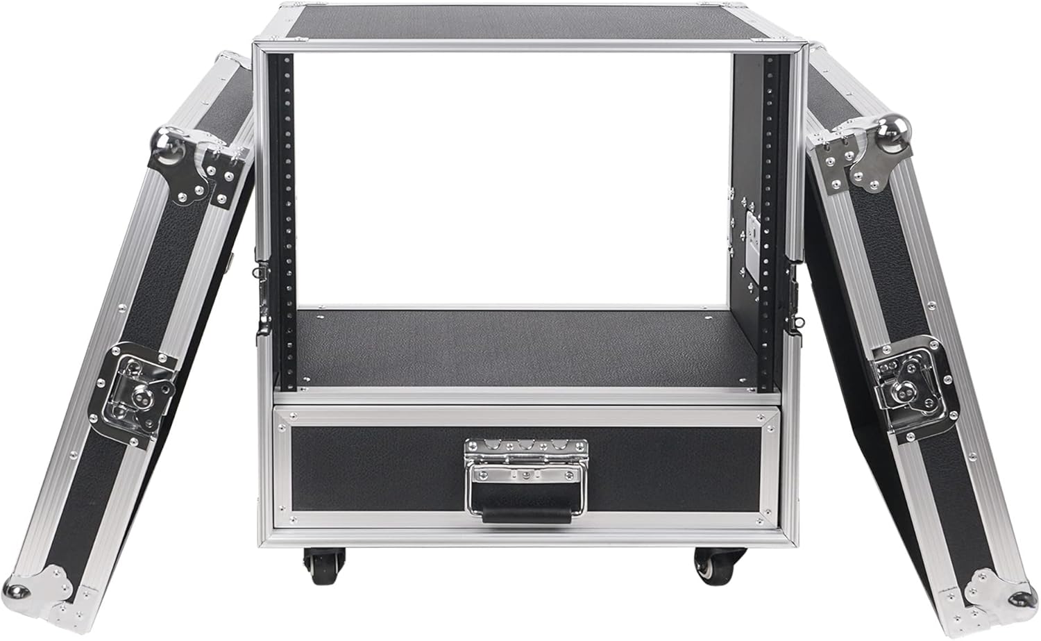 Sound Town 8U Rack Case with 2U Rack Drawer, Casters, for 19" Amps, Mixers, Microphone Receivers (STRC-8U2DR)