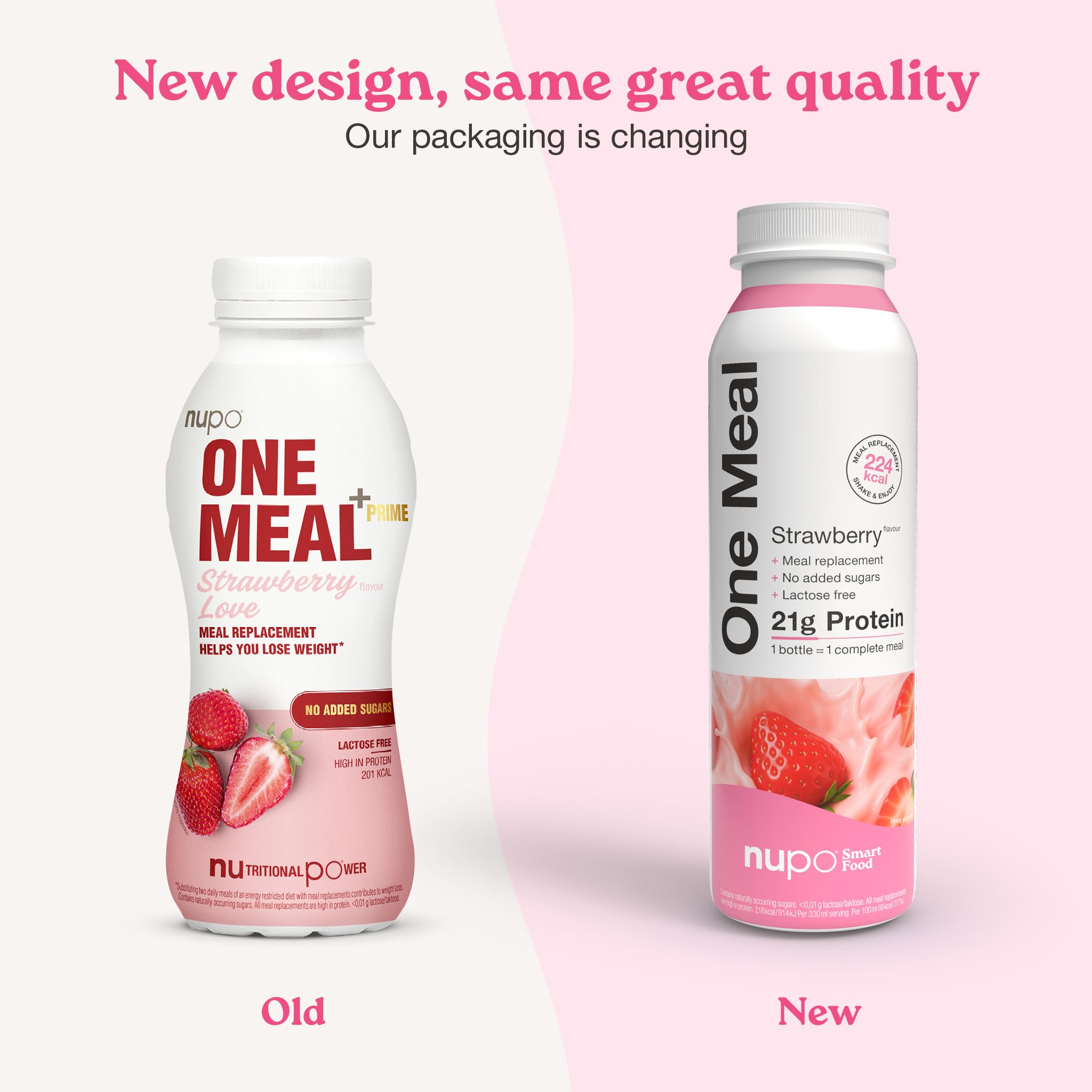 NUPO One Meal +Prime Strawberry Love Ready-to-Drink Shake - Tasty Meal Replacement Shake with 24 Vitamins and Minerals - High in Protein - No Added Sugar - 12 x 330ml