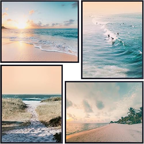 Juego de arte de pared de océano de verano, decoración de casa de playa para baño, dormitorio, sala de estar, regalo tropical para surfistas,