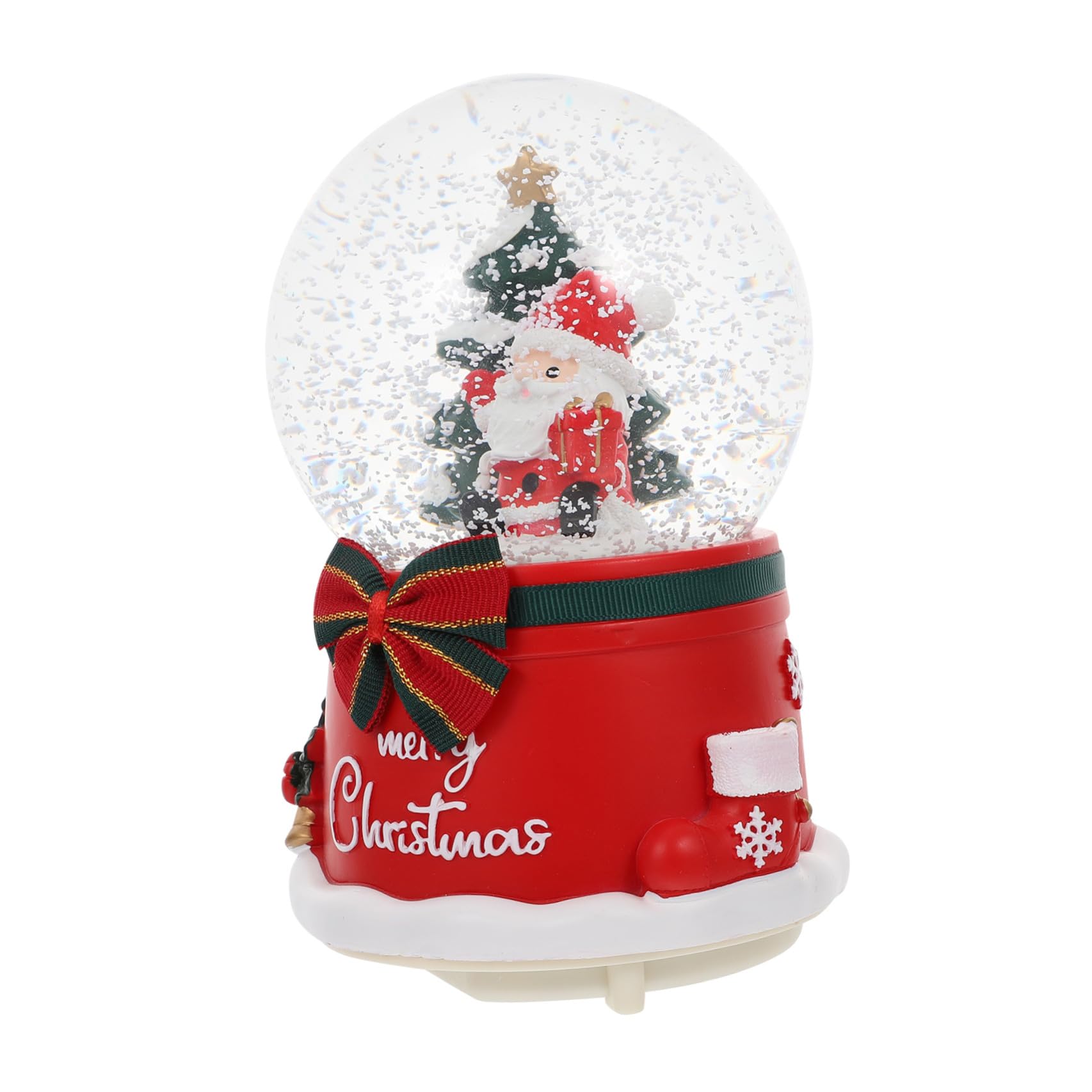 Levemolo Caja de Música Bola de Cristal Luminosa Giratoria de Resina y Vidrio, Rojo, con 3 Pilas AAA, Decoración Navideña Hogar,