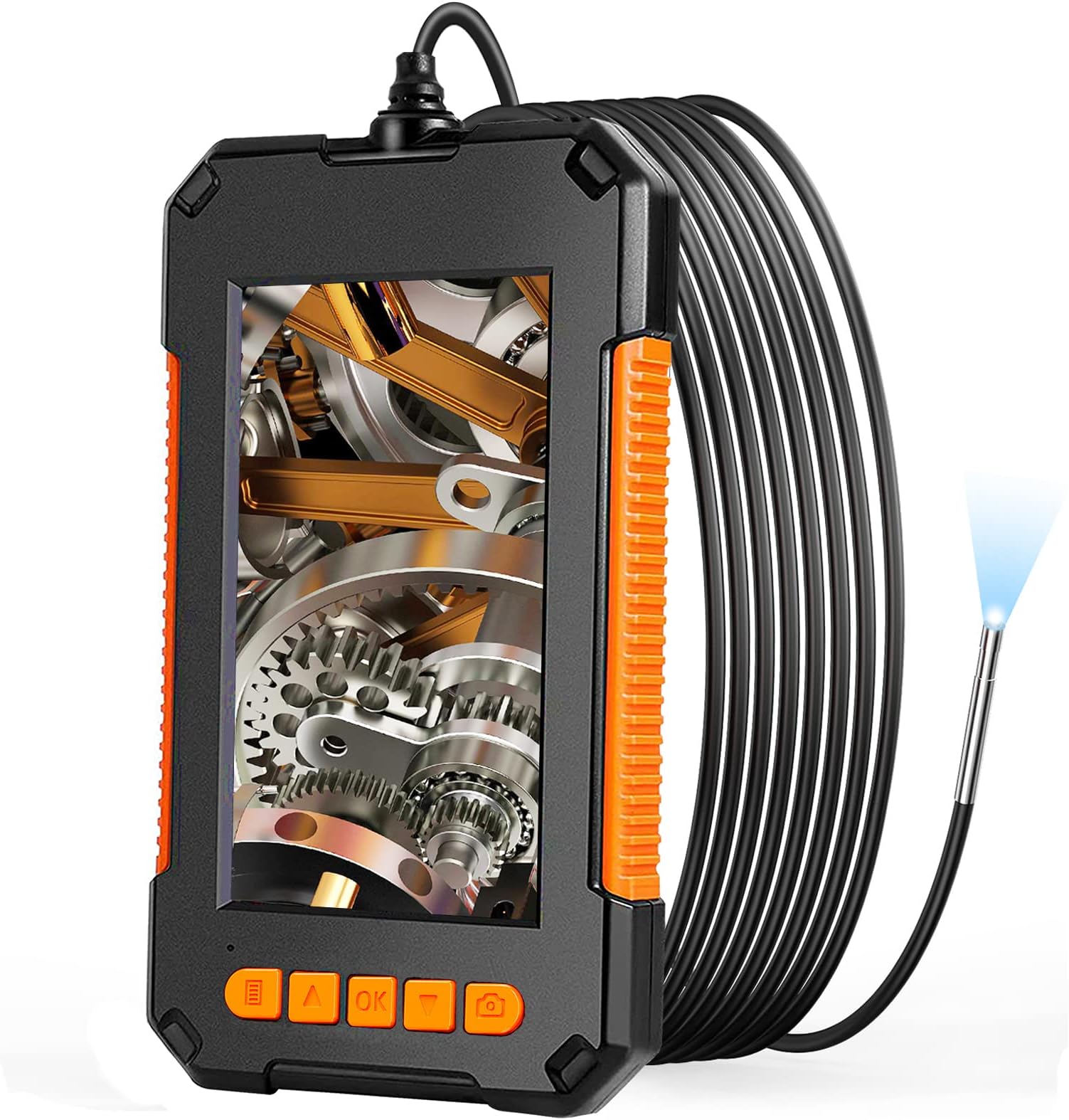 Industrial Endoscope, 3.9mm Borescope Inspection Camera 4.3'' Screen 1080P HD Snake Camera with Light, Semi-Rigid Cable, 32G TF Card for Car, Engine, Pipe Checking (3.9mm, 6.5Ft)