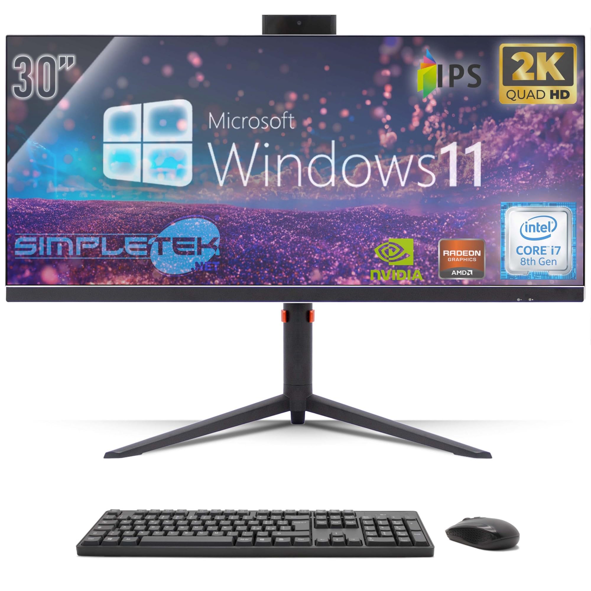 SIMPLETEK - All in One PC 30" IPS 2K Core i7 GTX 1660GB | Windows 11 Professional - 16GB DDR4 240GB SSD M2 + 2TB | Computer Fisso da Gaming Tutto in Uno WiFi6 HDMI
