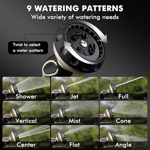 Miniatura 5 de RESTMO Boquilla de manguera con gatillo de autobloqueo fácil, rociador de manguera de agua de metal resistente con 9 patrones de pulverización y