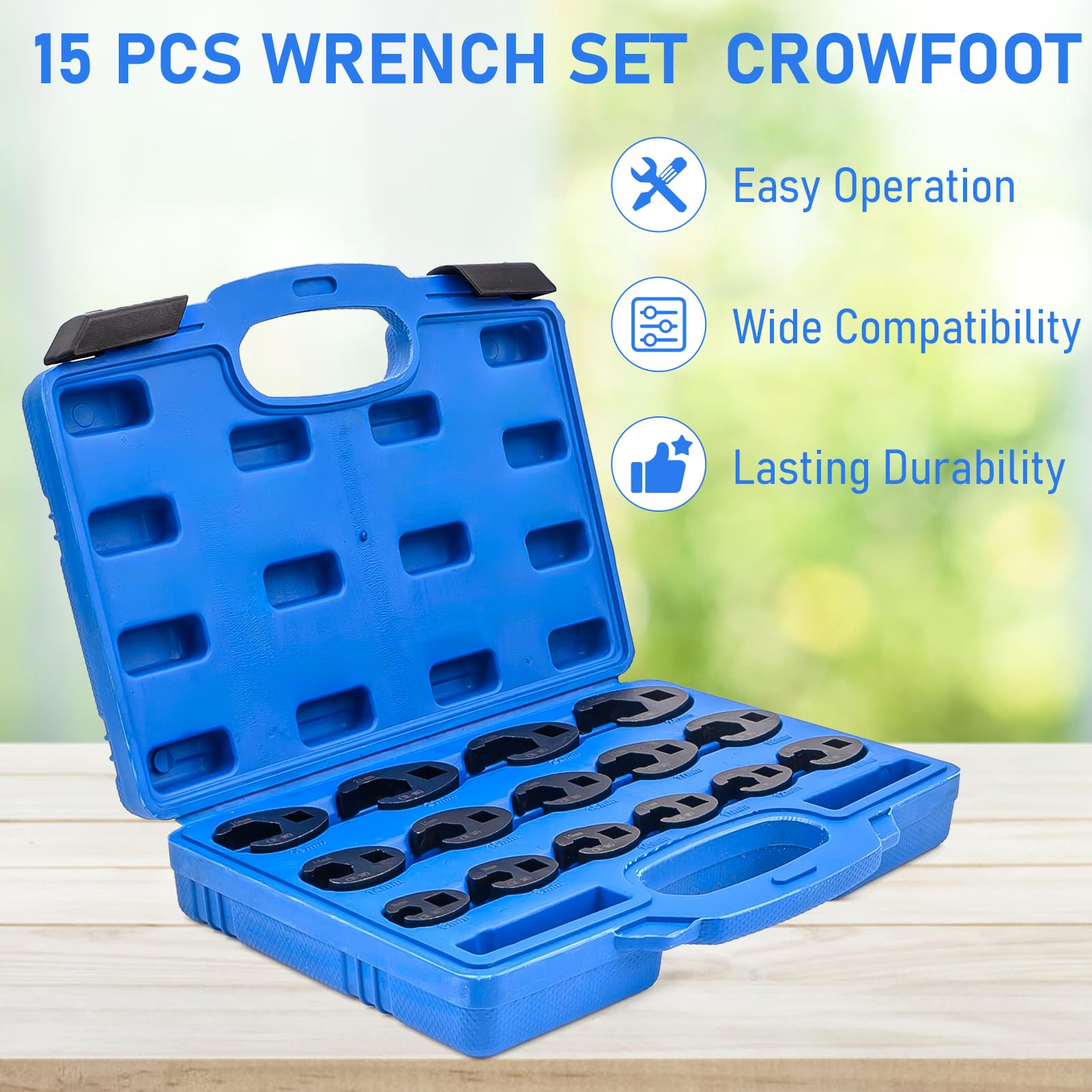 Kaxtde 15 Pieces 3/8’’ 1/2’’ Drive Crowfoot Wrench Set, 8-24 mm Metric Crows Foot Spanner Kit - Image 3