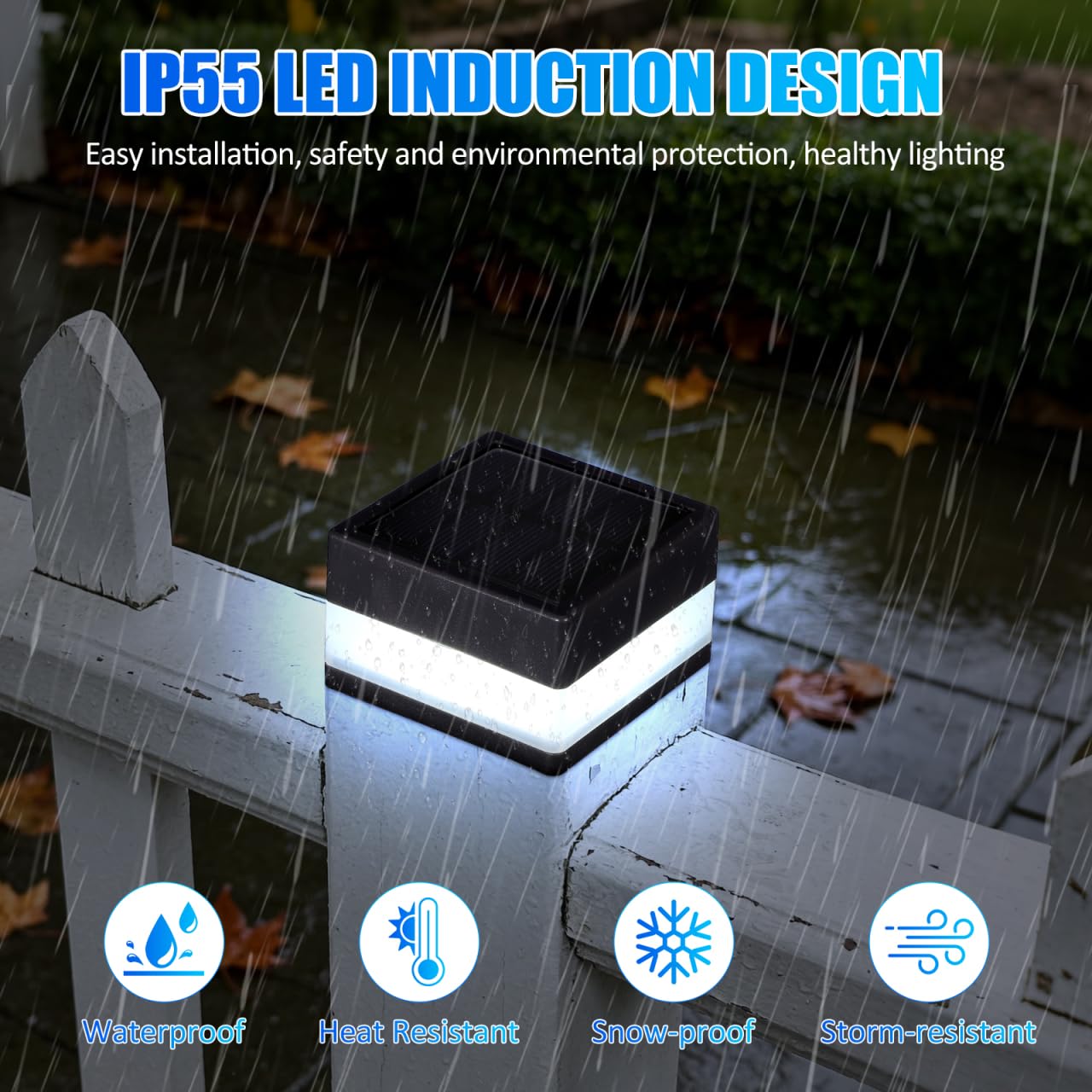 UKCOCO Solar Pfostenleuchten Outdoor IP55 Wasserdicht LED Zaunlampen für 6.5x6.5cm Pfosten Kaltweiß/Warmweiß