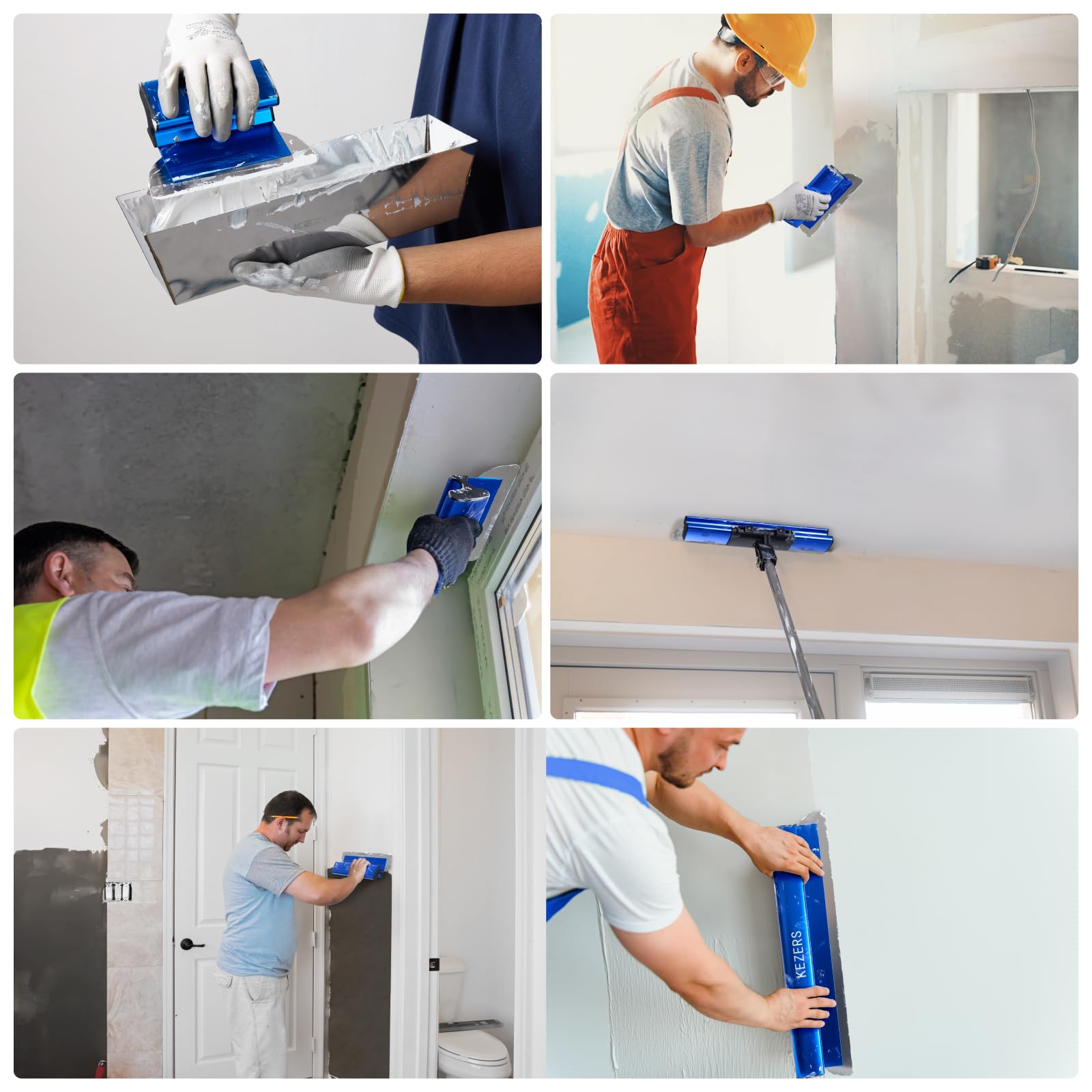 KEZERS Flächenspachtel Set 4-teilig (20 30 40 80cm) | Spachtel Werkzeug im Koffer, Ergonomischer Griff, Teleskopstange, Zum Verputzen von Wänden und Decken