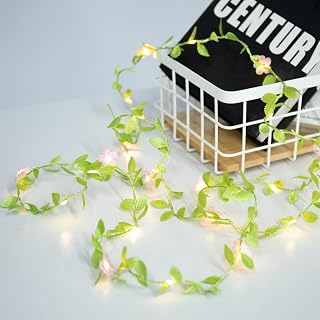 2 Packs Vine Lights - Tiny Leaf Ivy String Lights with 48 Cherry Blossom Lights Battery Powered Waterproof Fairy Light Indoor Outdoor for Bedroom Party Garden Wall Décor St. Patrick's Day