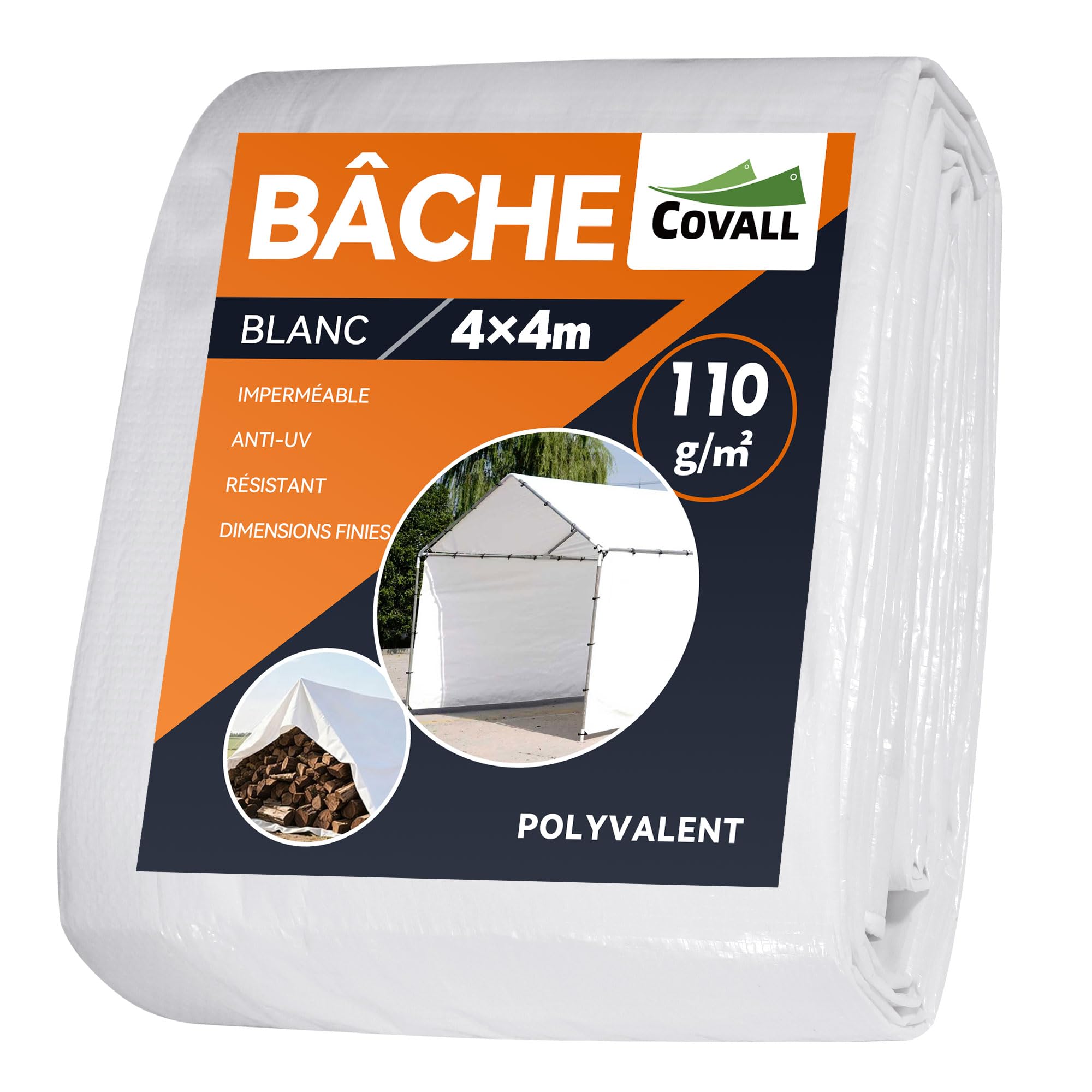 Bâche imperméable 4x4 m de protection extérieure blanche pour jardin et bois