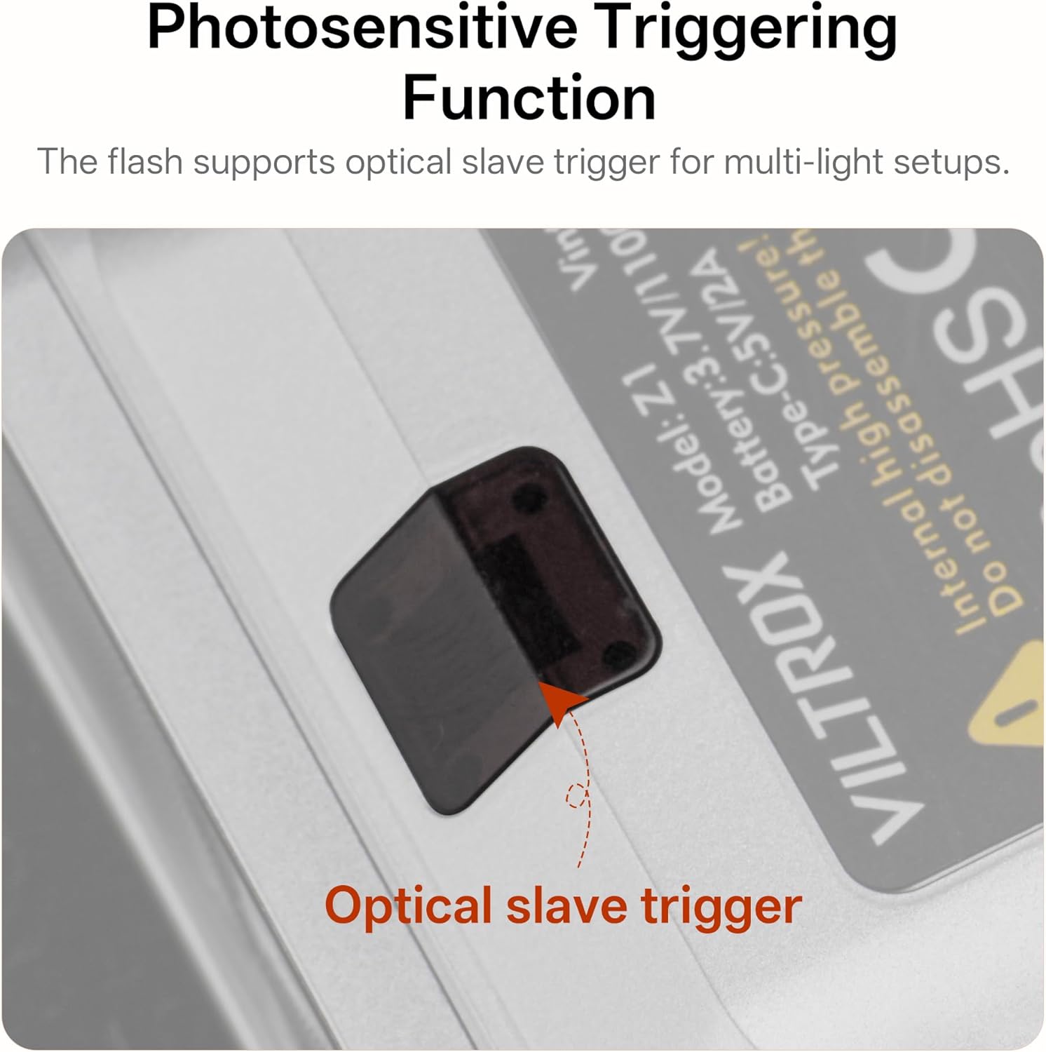 Close-up of the VILTROX Vintage Z1 showing the S1/S2 switch for photosensitive triggering.