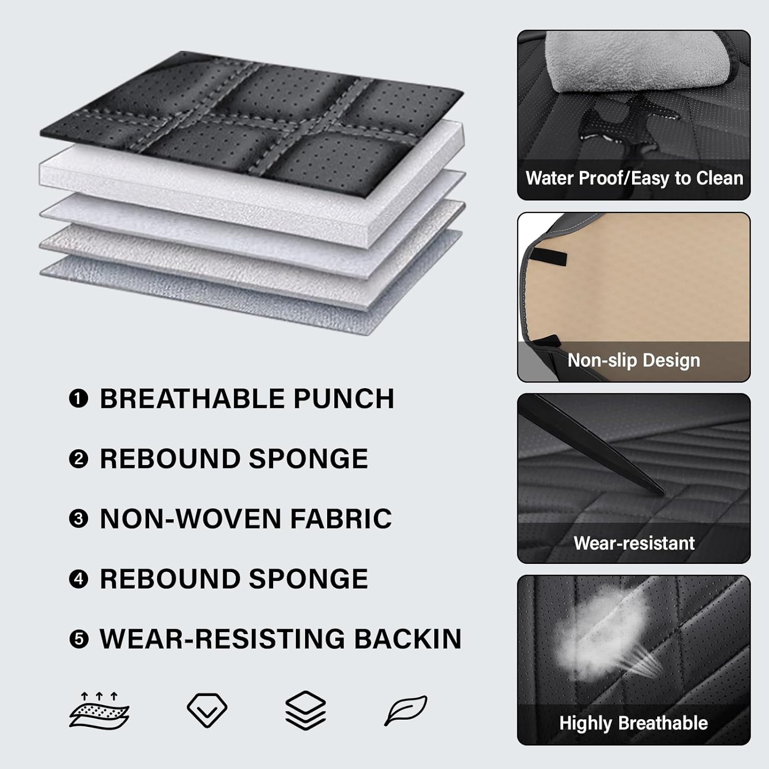 Car seat Covers Fit 95% of Audi Models 2000-2024,Premium Nappa Leather Waterproof Anti-Slip Sports Seat Cover,Airbag Compatible Easy to Install Seat Protector Front Pair(Gray&Black)