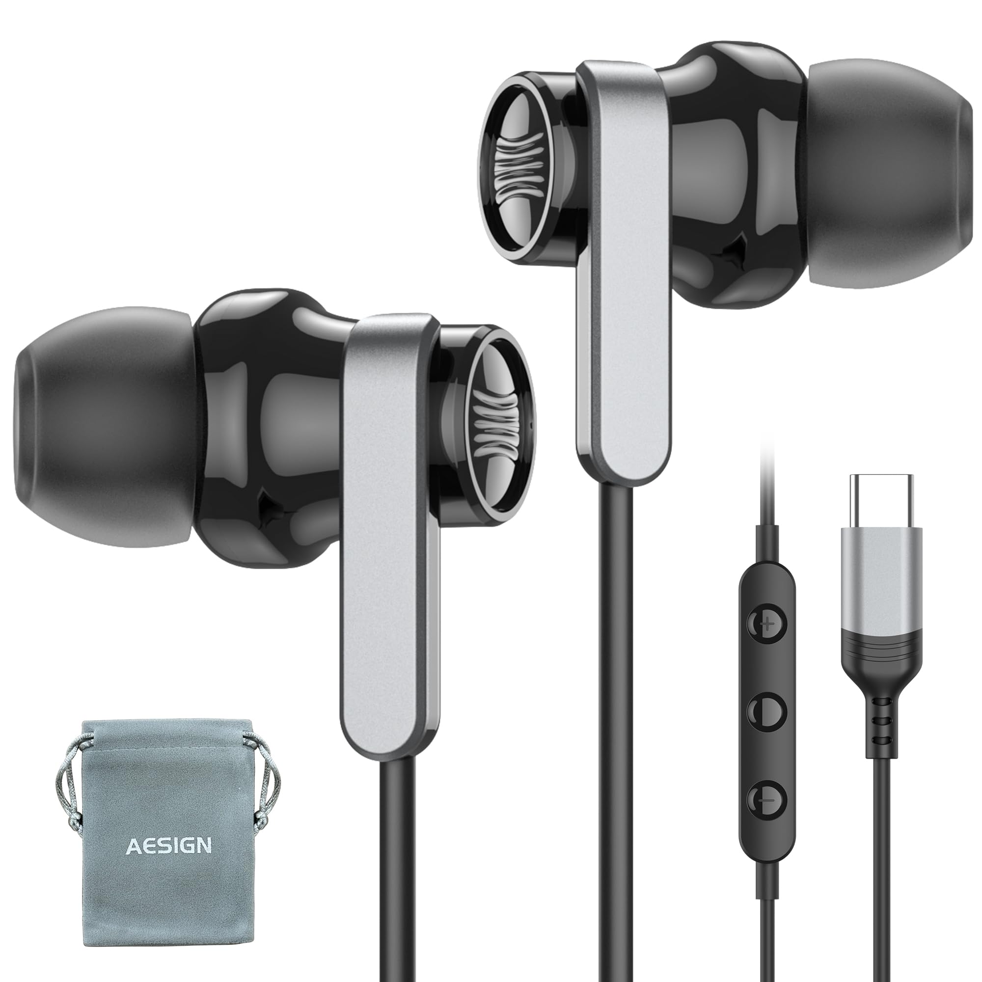 USB C Headphone for Samsung S25 S24 S23 Ultra FE S22 A16 A55 A54 Wired Earbuds Magnetic in-Ear Type C Earphone with Microphone Volume Control Stereo