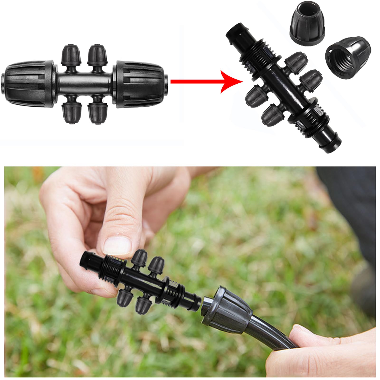 HOINCO 10 Raccordi A T Per Irrigazione – Da 1/2 Pollice A 1/4 Di Pollice – Spinati In Plastica Dura – Antigoccia Per Giardino E Prato – Max 45 PSI