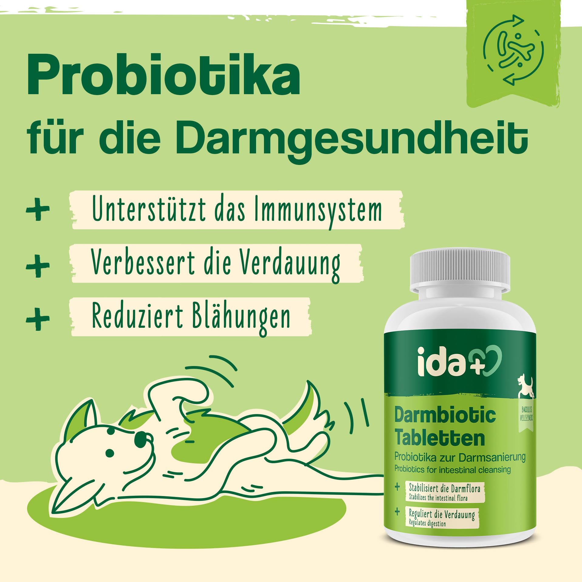 Ida Plus Darmbiotic – Probiotika zur Darmsanierung für den Hund - Darmflora aufbauen nach Durchfall - gesunde aktive Darmbakterien – Immunsystem – Regulierung Verdauung – 120 Tabletten