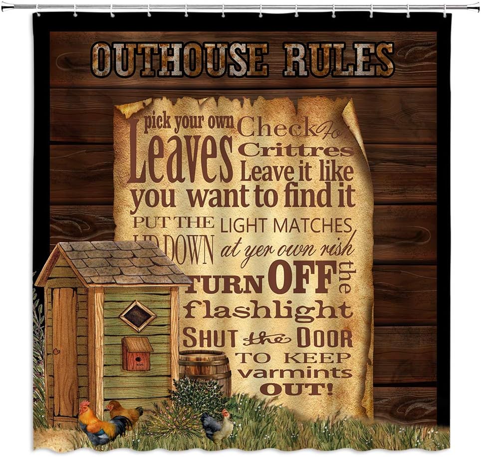 Outhouse Shower Curtain Rustic Outhouse Rules Wooden