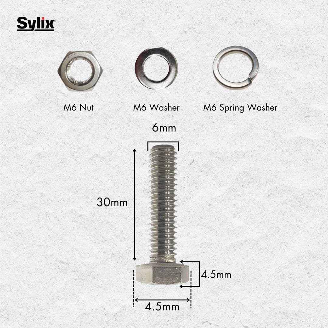 SYLIX® 6MM Hex Head Stainless Steel bolt With Nut & Washer 30mm (10 pcs) - Image 3 thumbnail