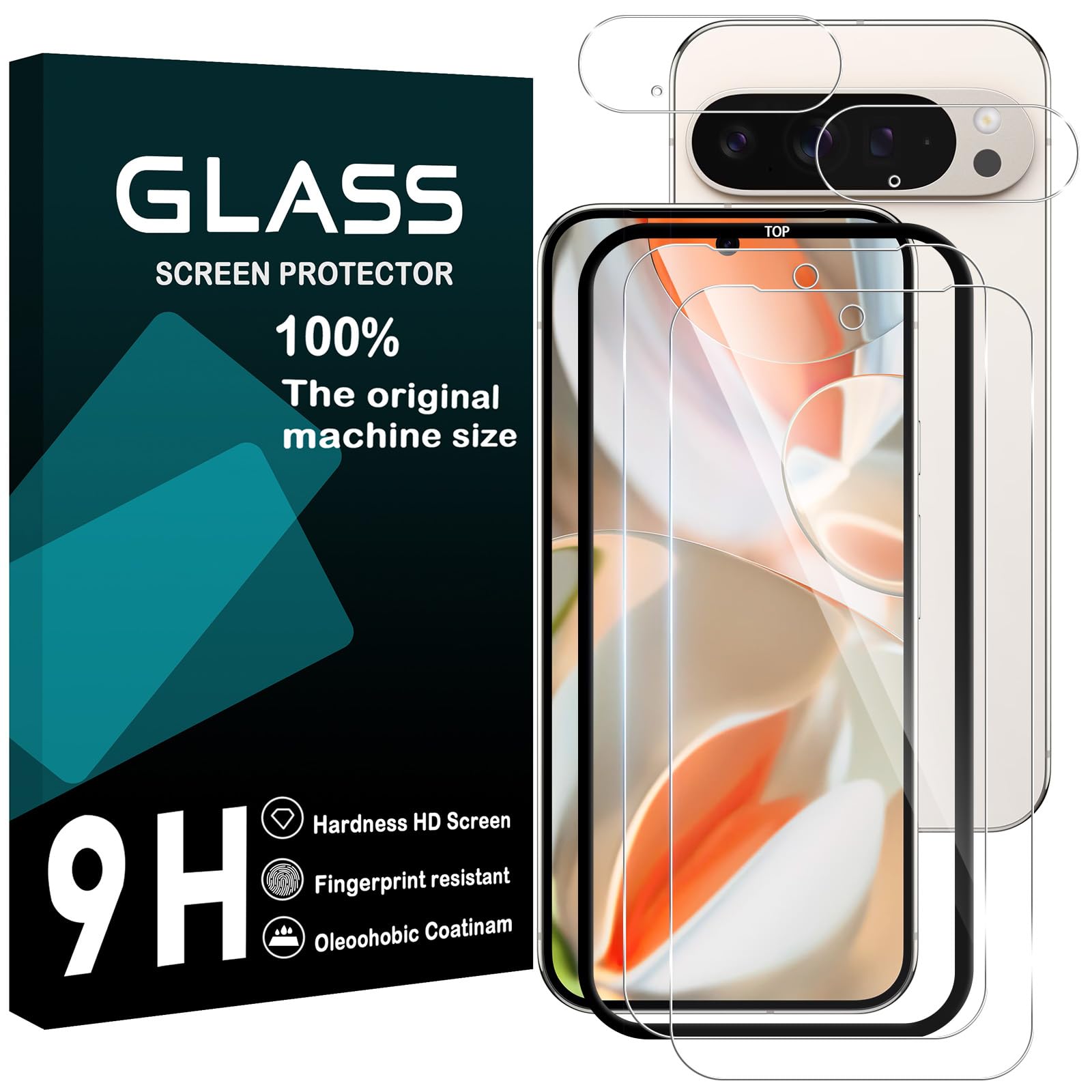 Google Pixel 10 Pro XL ガラスフイルム 指紋ロック解除対応 ガイド枠付き 【2+2 枚セット-AGC旭硝子 - 高 品質】 Pixel10 pro xl フイルム + レンズ保護フィルム ピクセル10 pro xl 液晶保護 強化ガラス ケース 【 日本旭硝子素材採用 硬度9H 耐衝撃 飛散防止 超薄 厚さ0.26mm 気泡ゼロ 3D Touch対応 高感度 撥油性 指紋防止 超耐久 ラウンドエッジ加工 】 TZ-PI10XLTM4