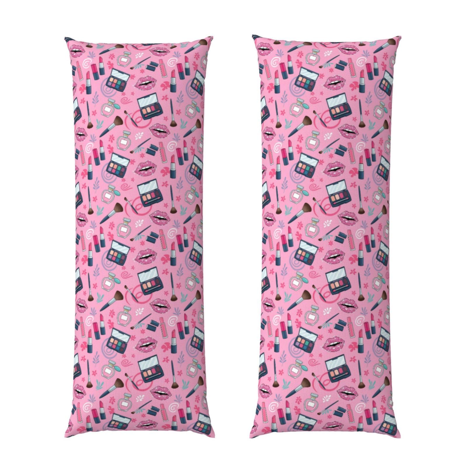 Body Pillowcase 20x54, Modern Lady Girly Cosmetic Perfume Lipstick Pink, Plush Velvet Pillow Cover with Zipper, Cozyffy Rectangular Cushion Case for Couch Bed Home Hotel