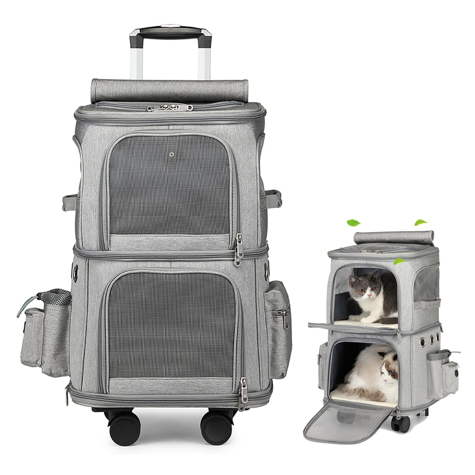 YIYCCOL Transportin Gato con Ruedas, Transportin Perro, Mochila Transportin Perro Plegable para Gatos y Perros Pequeños, Diseño Súper Ventilado, Viajes/Senderismo/Camping (Color : Grey)