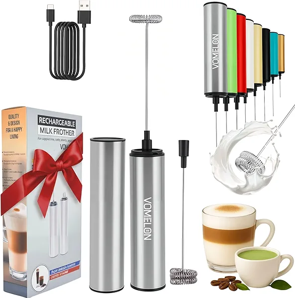 Rechargeable Milk Frother Battery Operated,2-Speed Portable Travel Frother,Electric Milk Foamer Coffee Frother for Latte, Cappuccino, Hot Chocolate Drink Mixer with Double Mini Whisks and US