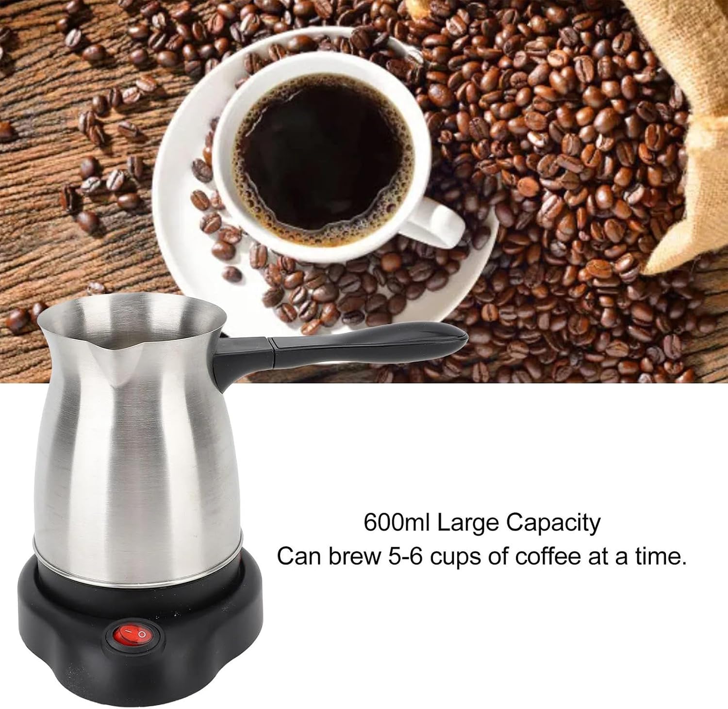 Karlak Electric Turkish Coffee Maker Machine with 600ml/20oz Coffee Pot Multifunctional Espresso Maker Tea Milk Pot 600W Stainless Steel Heating Coffee Pot with Dual ion Ergonomic -Scald Handle