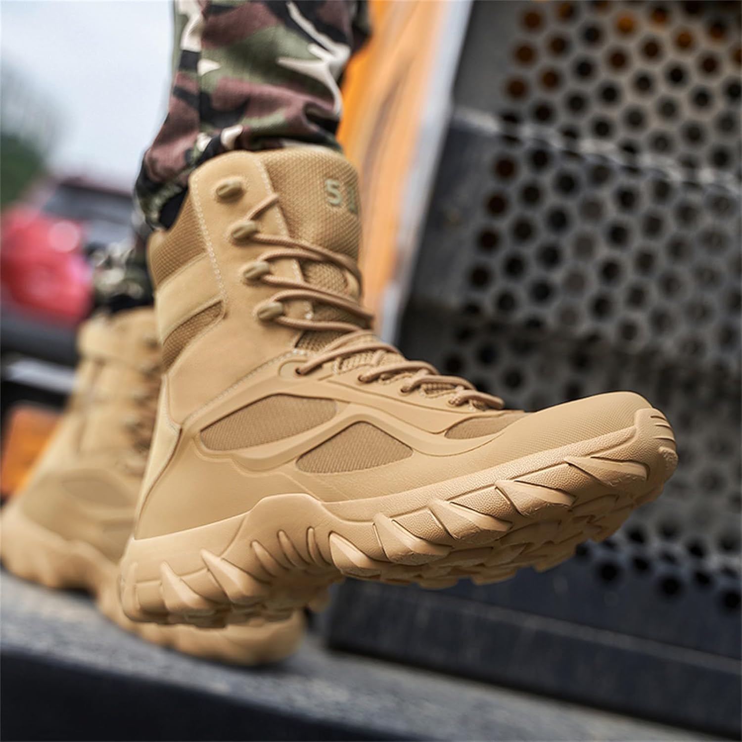 Men's High Top Lace Up Military Tactical Work Boots 8 Inches Hiking Motorcycle Combat Boots for Backpacking Army Jungle Desert