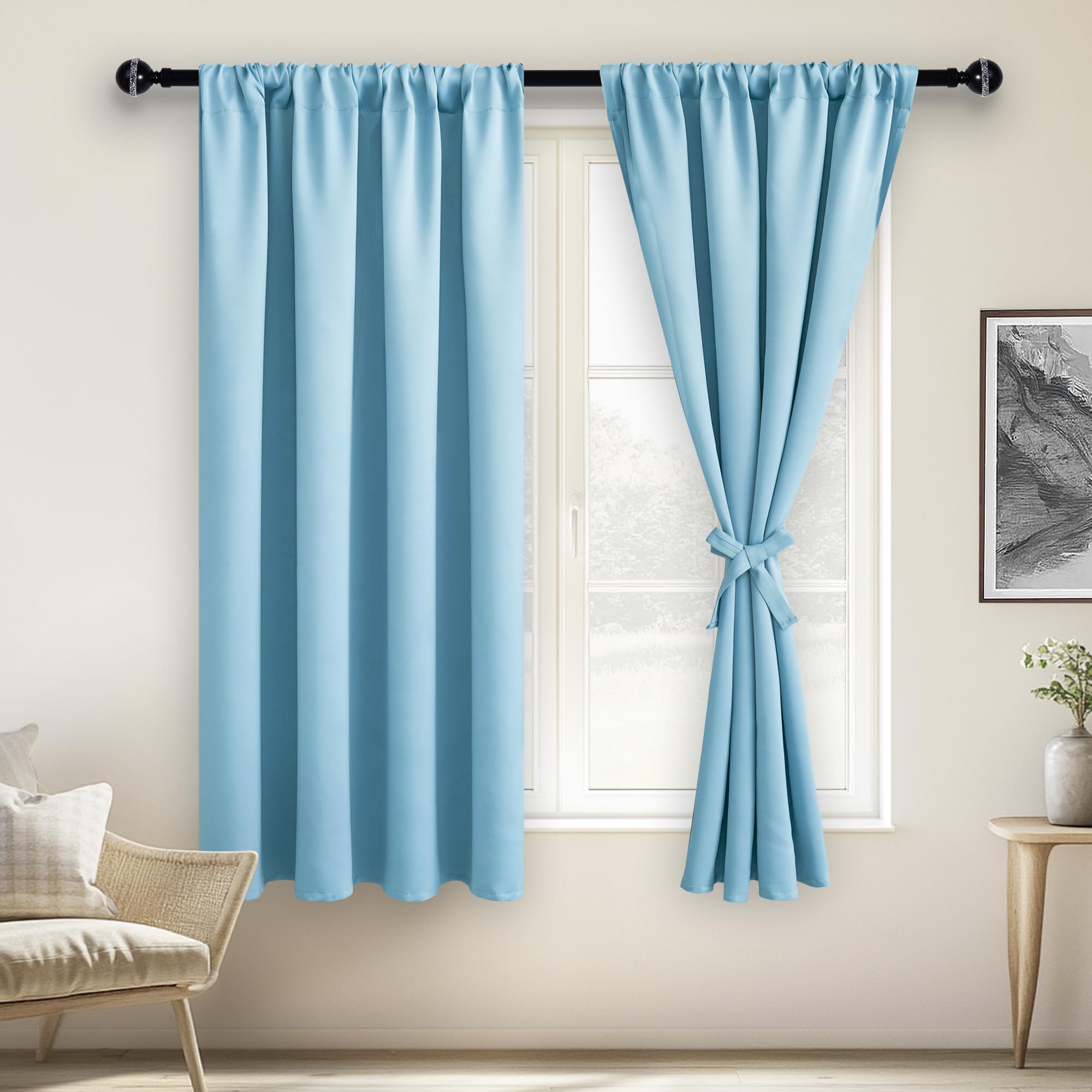 JIUZHEN Blackout Curtains for Bedroom– Thermal Insulated,Noise Reducing Room Darkening Privacy Drapes for Living Room, Set of 2 Panels with Tiebacks,