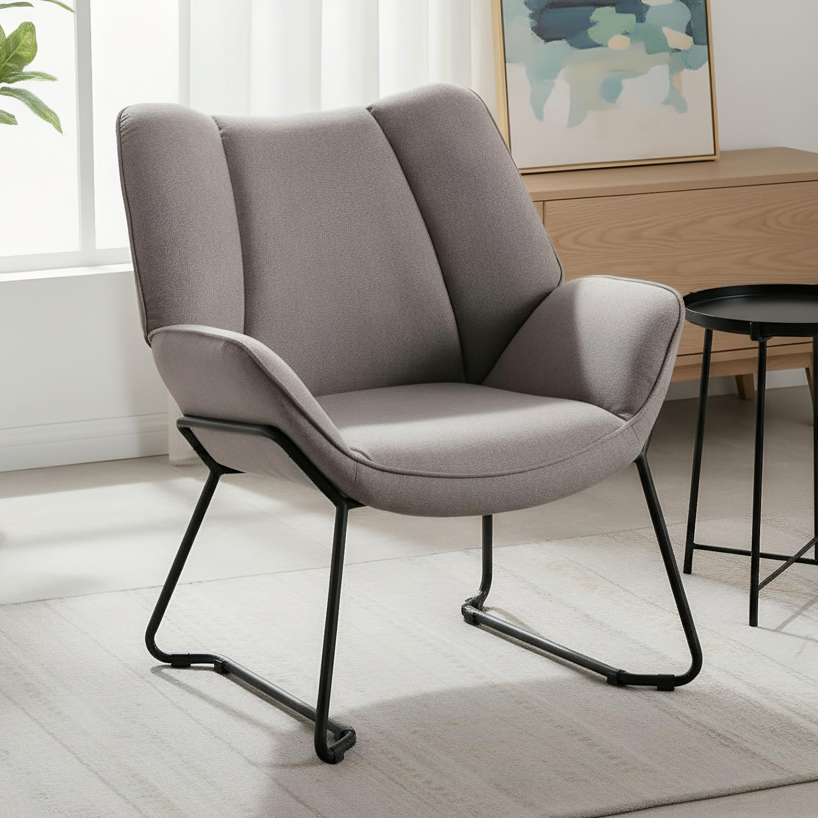 chairus Sillón de Salón Moderno de Lino Butaca Ocio de Dormitorio con Reposabrazos, Sillón Tapizado Lectura con Patas Negras para Hogar/Sala de Estar, Gris