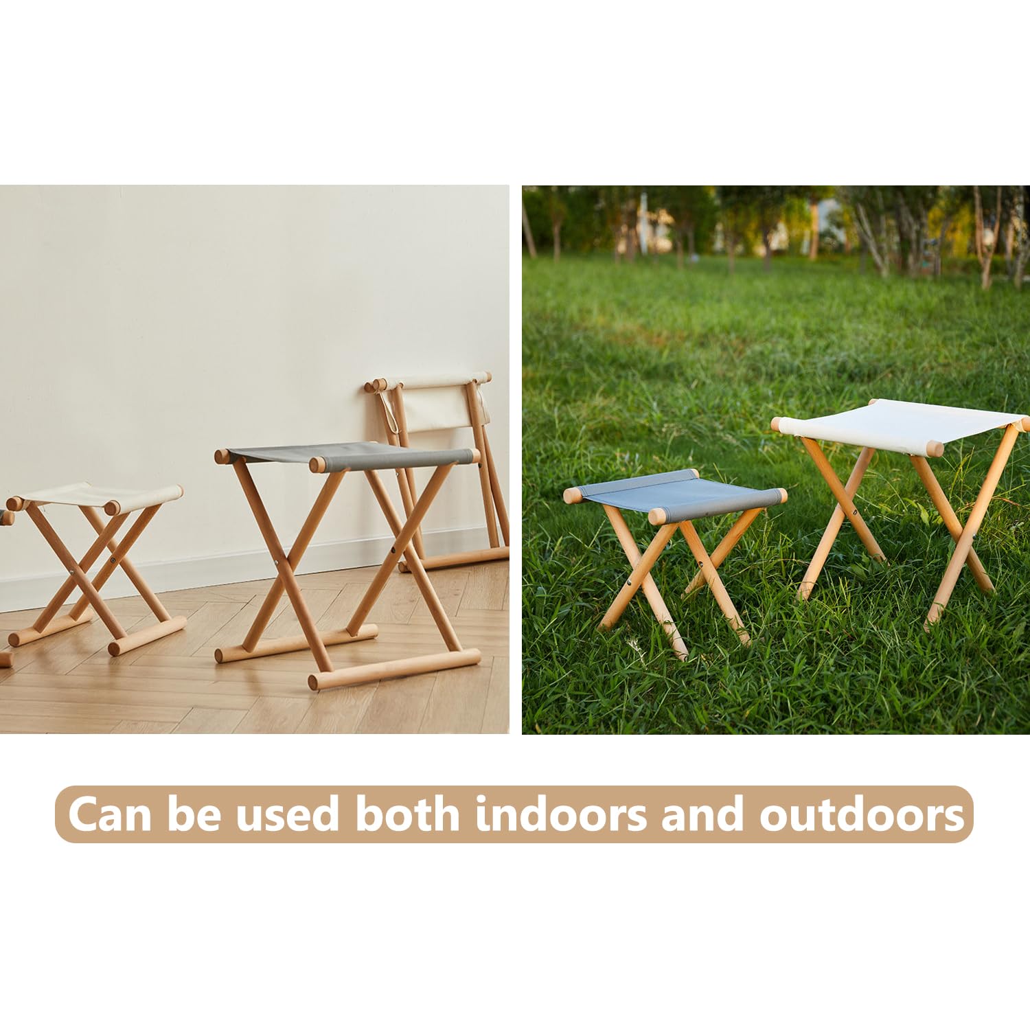 Tabouret De Camping Pliant Portable Tabouret Pliant De Pêche Tabouret De Camp avec Jambe en Boistabouret Léger pour La Randonnée Extérieure Pique-Nique Barbecue,Gris,40 * 35.5 * 42cm